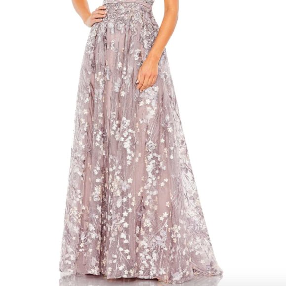 MAC DUGGAL 20405 EMBELLISHED FLORAL CAP SLEEVE A-LINE LILLAC GOWN sz 14 - Picture 2 of 5